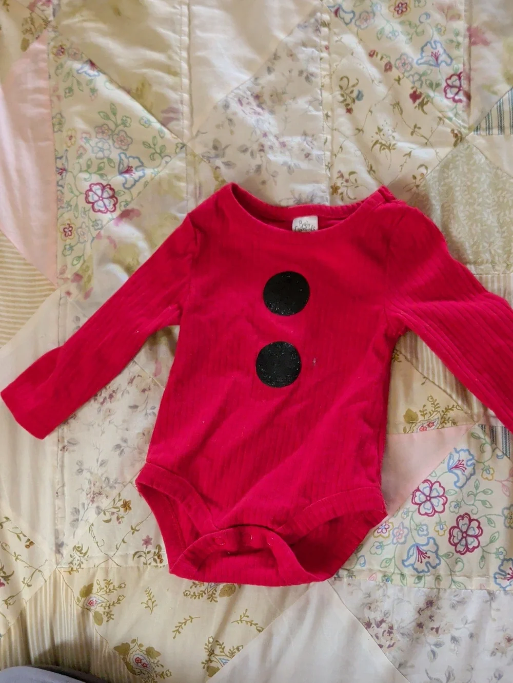 Baby Essentials Red Long-Sleeve One-Piece Bodysuit with Black Dot Accents